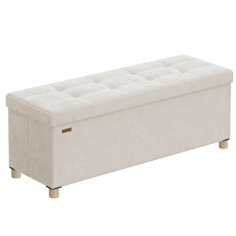 SONGMICS storage ottoman folding design provides compact seating.