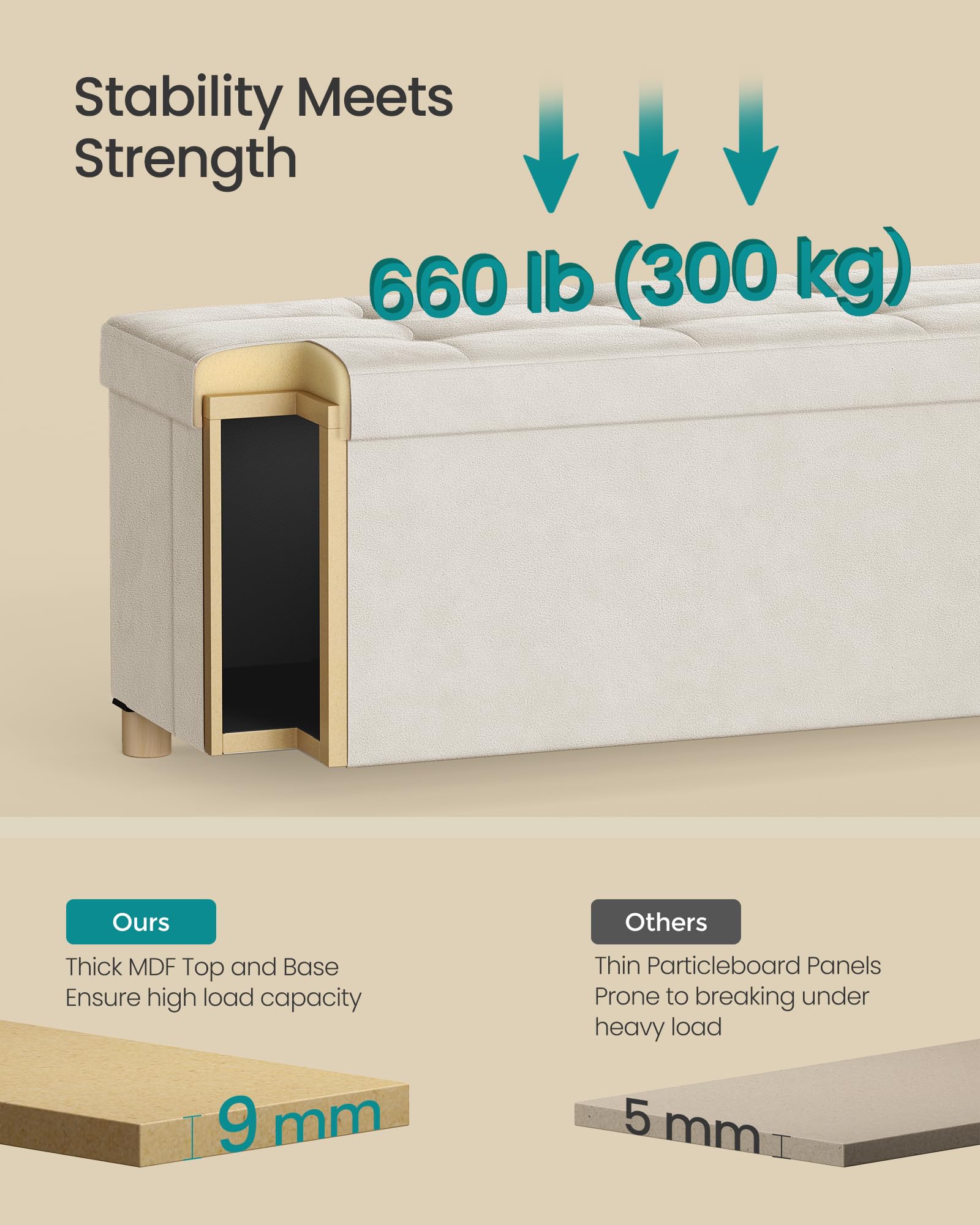 SONGMICS storage ottoman foot rest doubles as convenient seating in entryways.