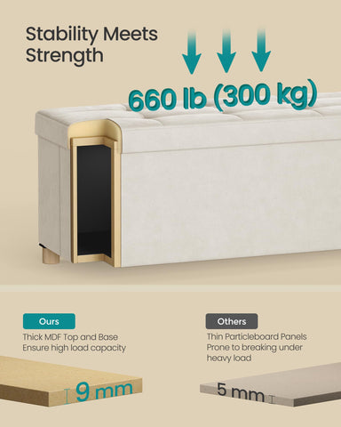 SONGMICS storage ottoman foot rest doubles as convenient seating in entryways.
