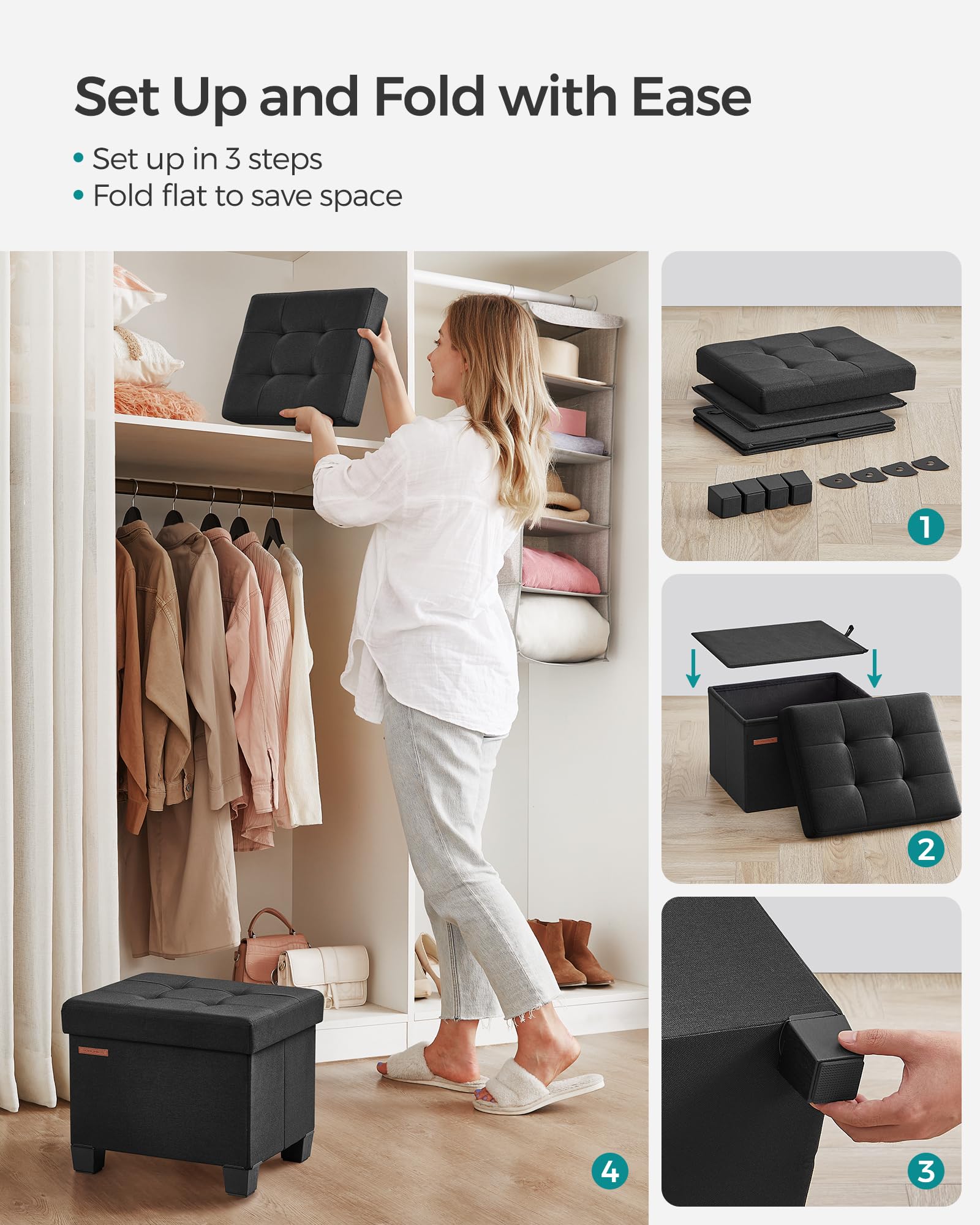 SongMICS storage ottoman assembled and ready for daily use.