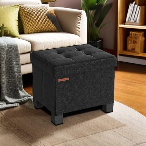SongMICS storage ottoman in bedroom setting providing extra seating and storage.