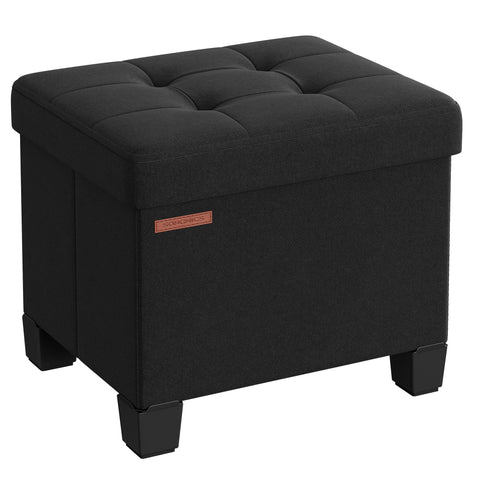 SongMICS storage ottoman front view with tufted linen surface for versatile seating.