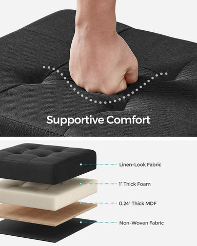 SongMICS storage ottoman close-up leg detail highlighting stability.
