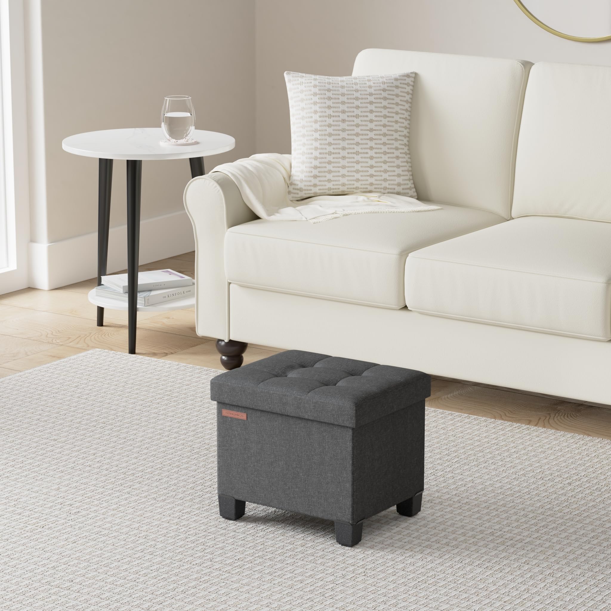 SongMICS storage ottoman top view open to reveal 32 L hidden storage.