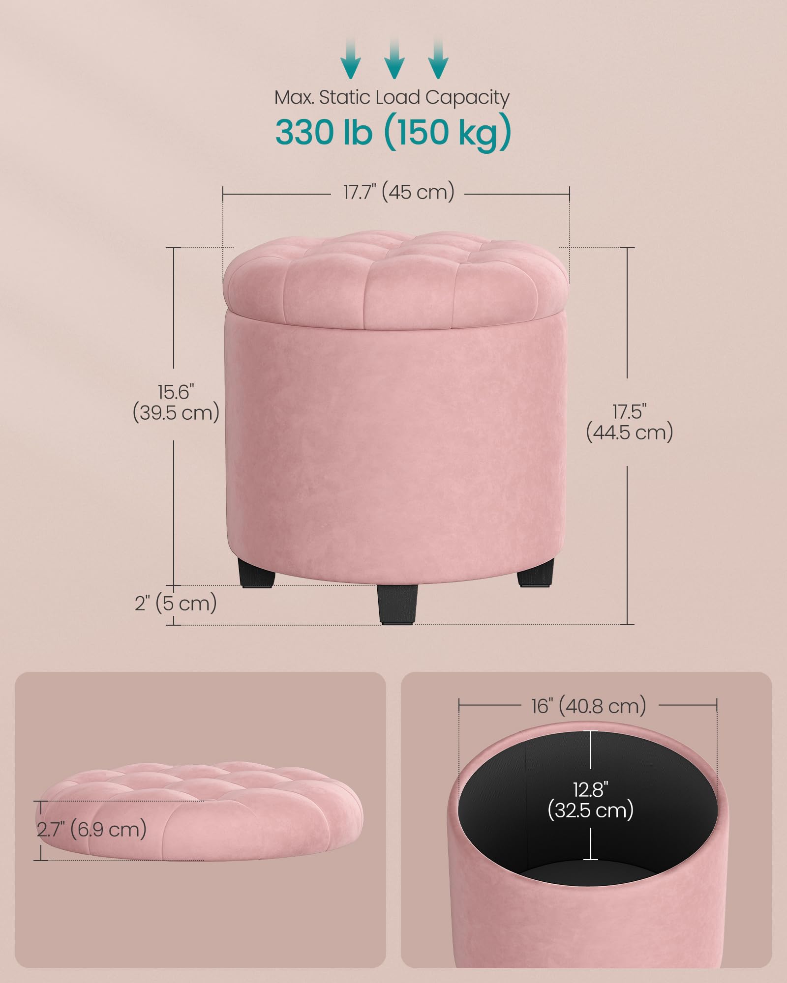 SongMICS ottoman inner space shows 11.2 gallons for throws.