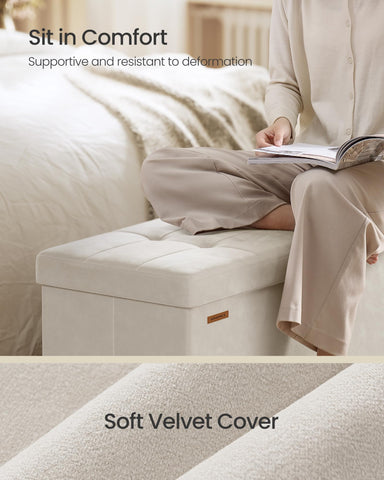 SONGMICS storage ottoman large capacity 30 gal keeps blankets neatly organized.