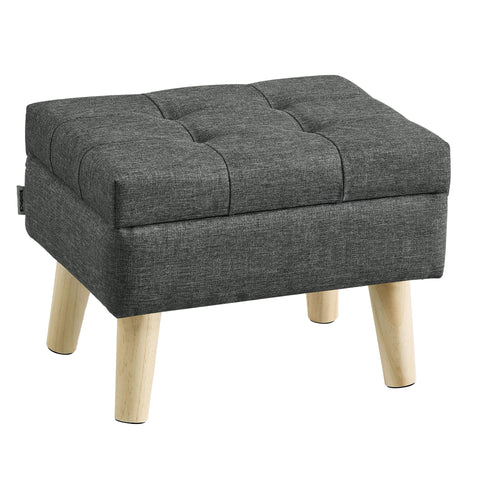 Songmics storage ottoman lid open showing hidden storage space for remotes and small items