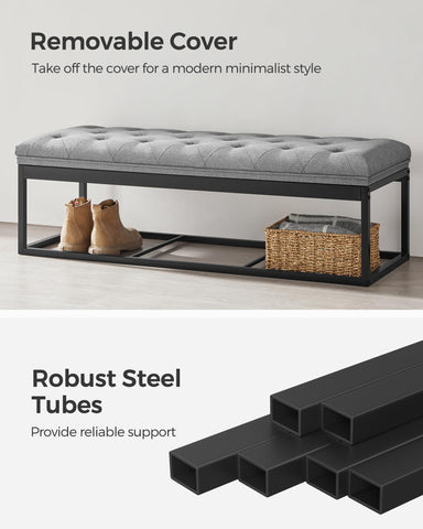 SongMICS lid-open view reveals 27-gallon storage space for blankets.
