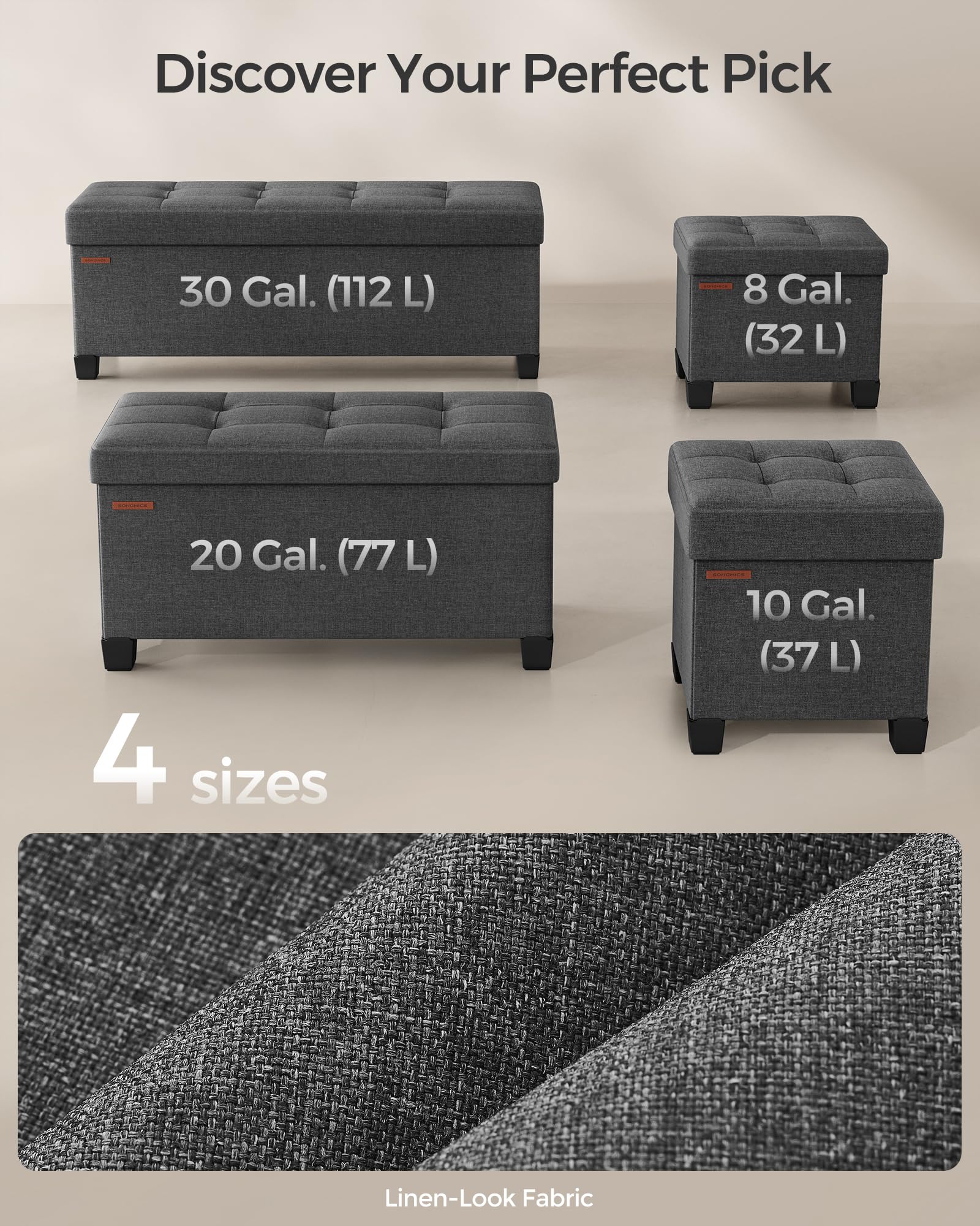 Versatile SONGMICS ottoman surface doubles as a compact coffee table