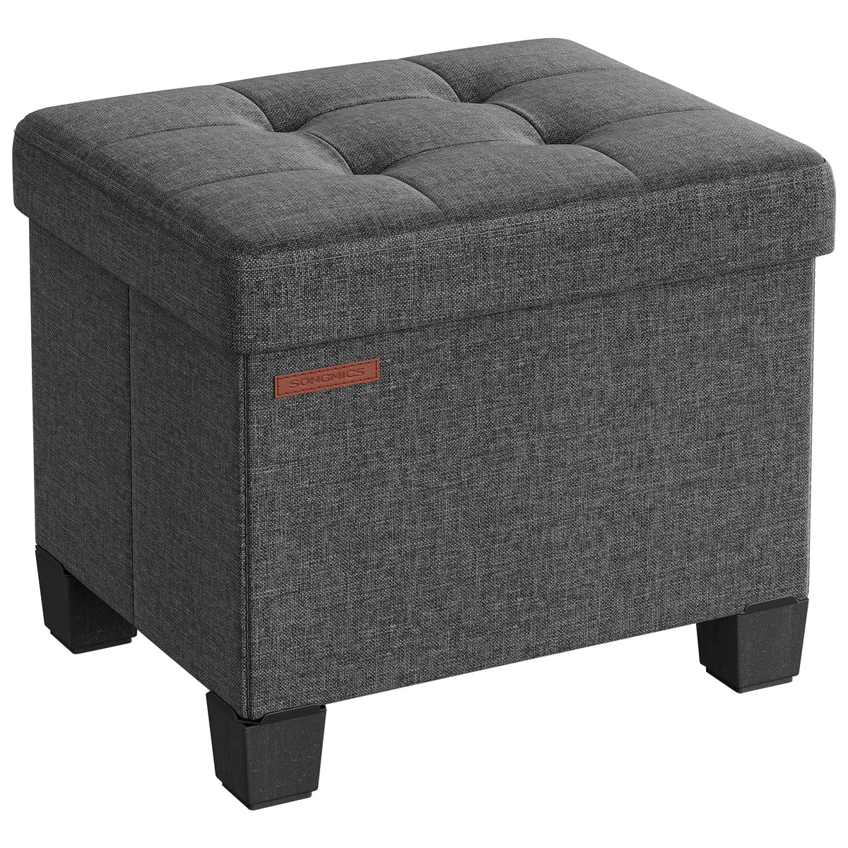 SONGMICS storage ottoman in slate gray fabric with tufted detailing for cozy seating