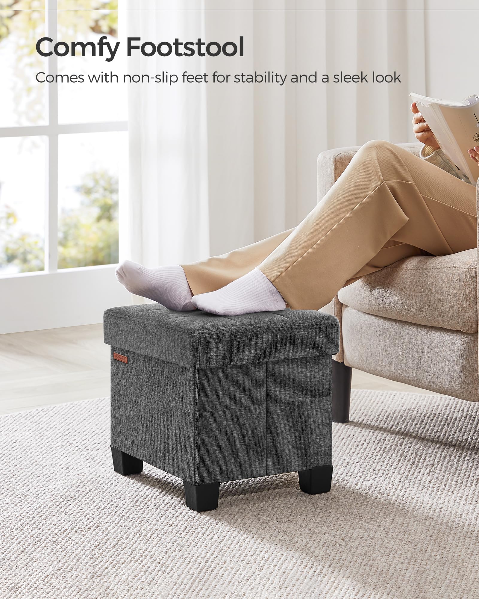 Sturdy MDF base and four legs with non-slip pads on SONGMICS ottoman