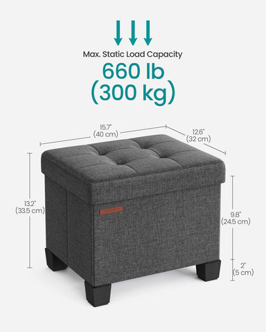 Using SONGMICS ottoman as a foot rest in a living room after work