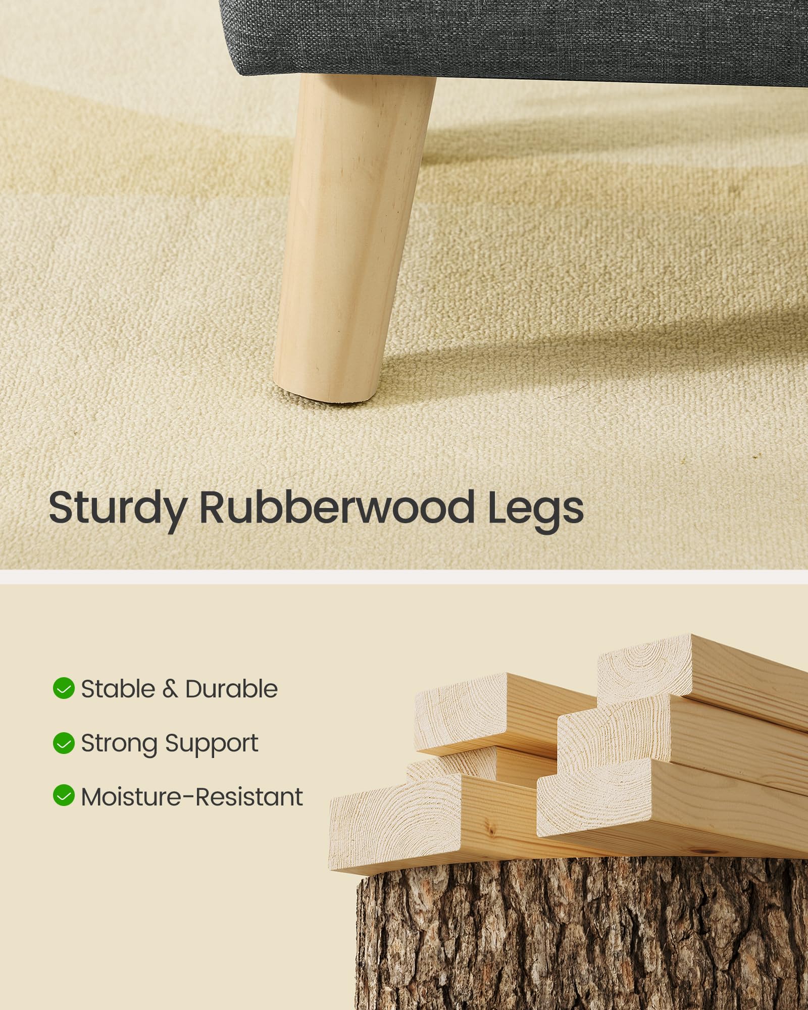 Songmics storage ottoman with felt‑pad feet protects floors
