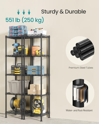 SONGMICS adjustable shelves enable flexible height for tall containers.