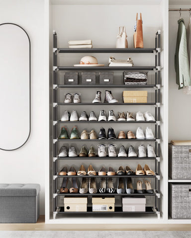 SongMics tall shoe storage maximizing vertical space in a compact room