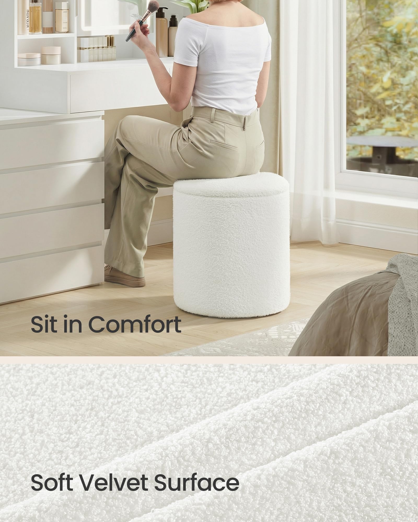 SONGMICS teddy fleece ottoman in cream offers plush seating and cozy texture