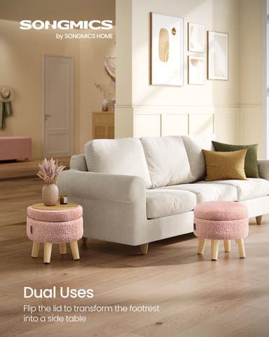SONGMICS teddy fleece pink seat offers cozy comfort for relaxing or putting on shoes.
