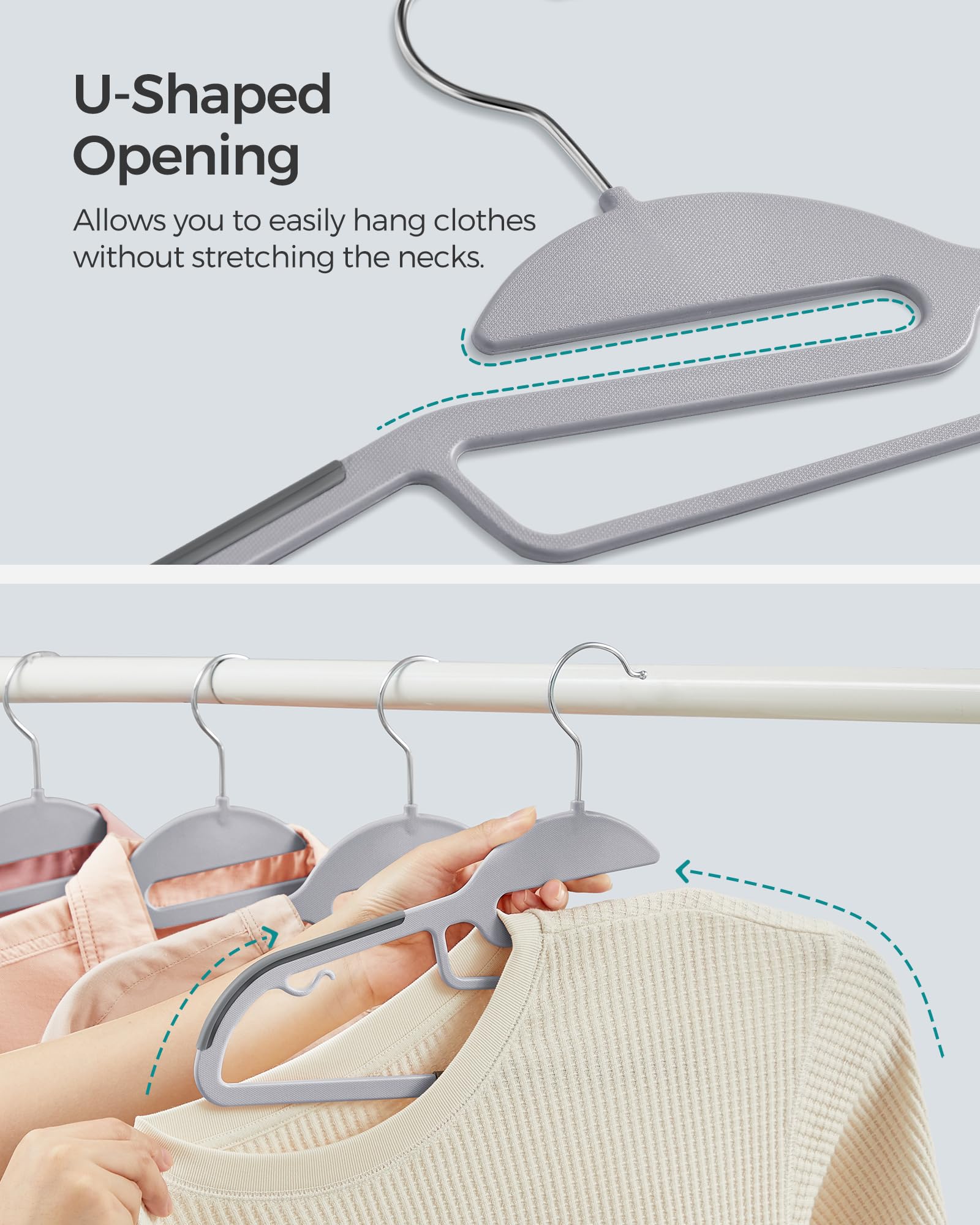 Songmics thin-profile hangers save closet space with only 0.2 inch thickness.