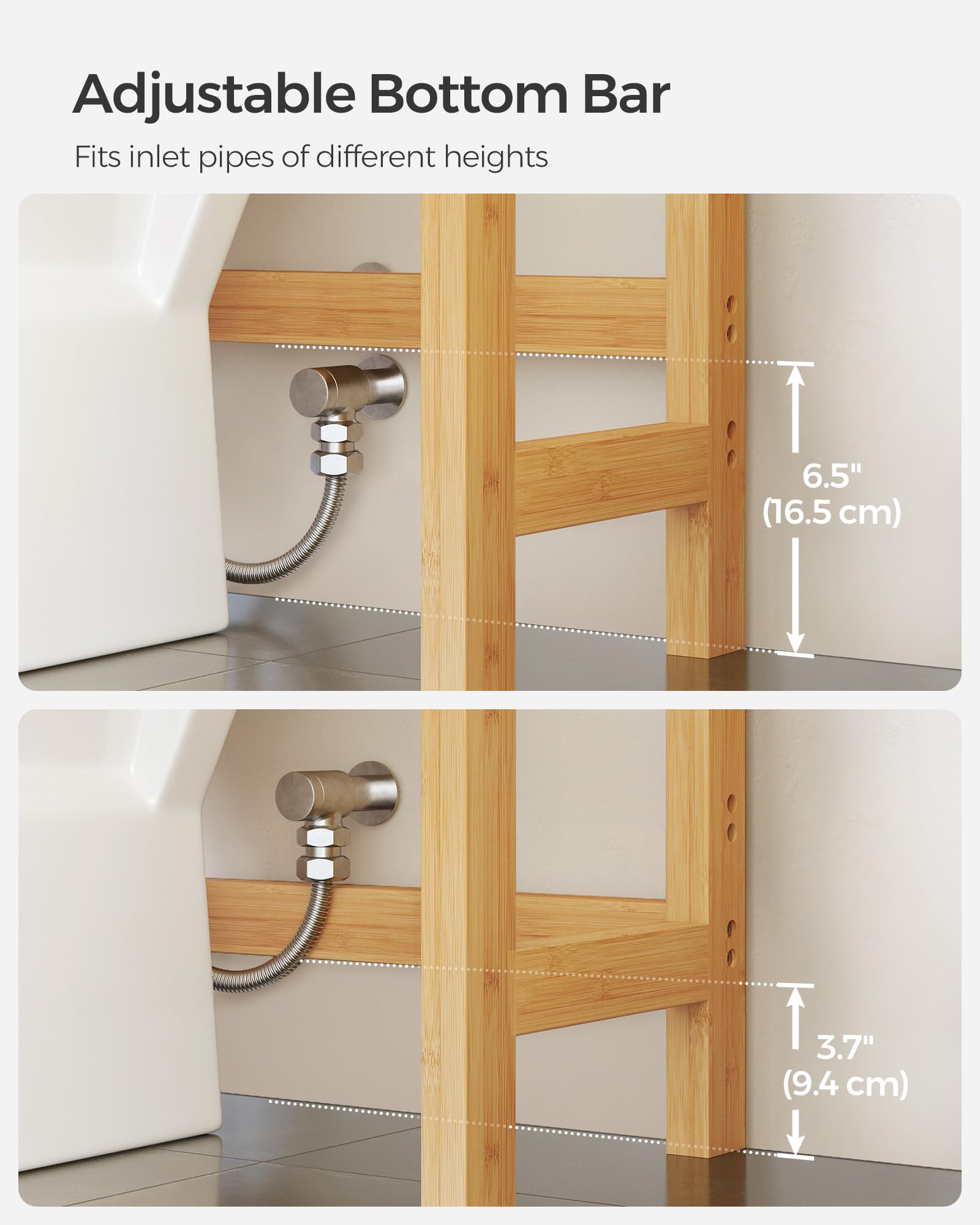 Three-tier unit includes hooks for towels and accessories.