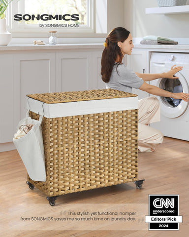 SONGMICS three-section basket with removable liner keeps colors organized.