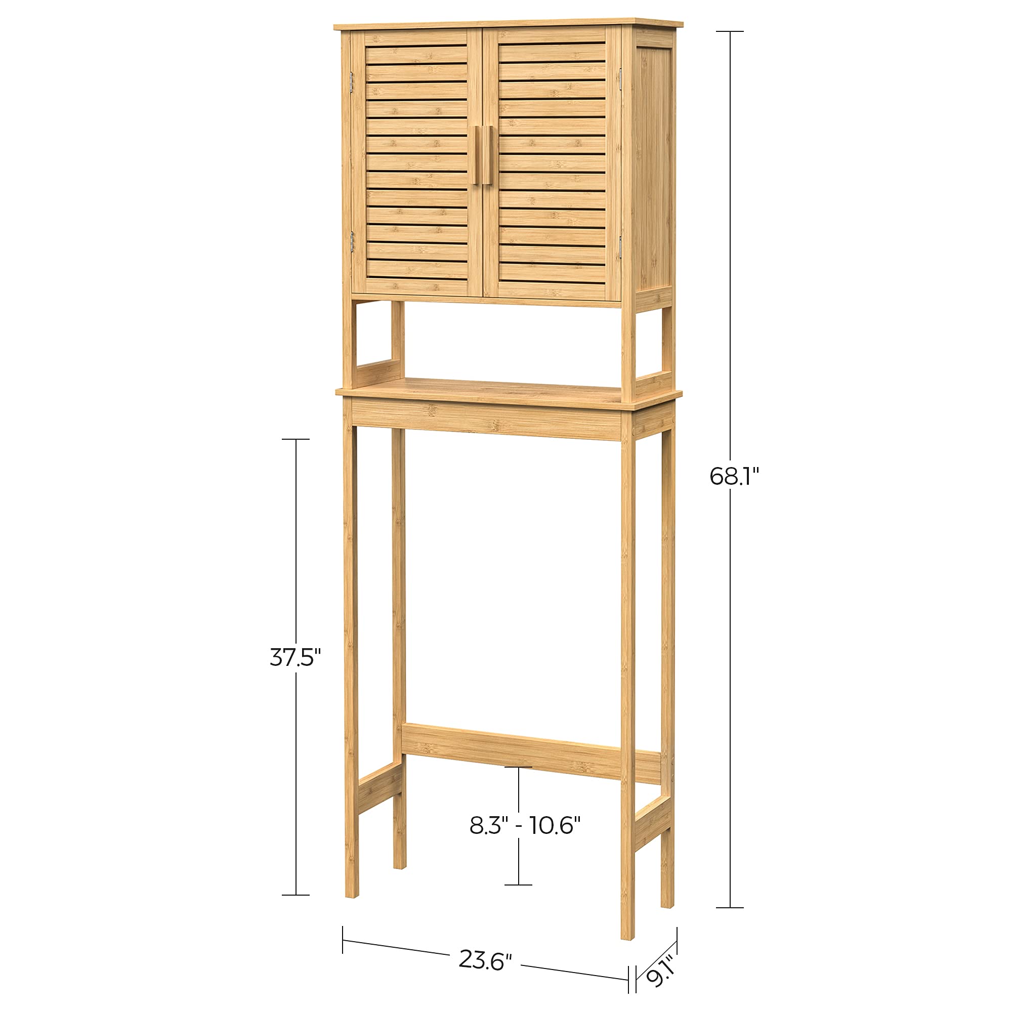 SONGMICS adjustable shelf design in the hidden cabinet adapts to tall bottles and towels.