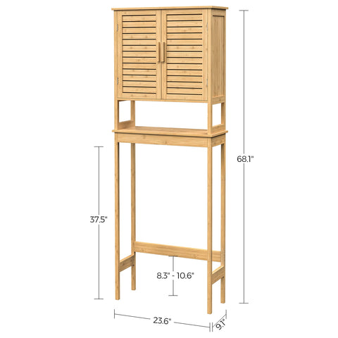 SONGMICS adjustable shelf design in the hidden cabinet adapts to tall bottles and towels.