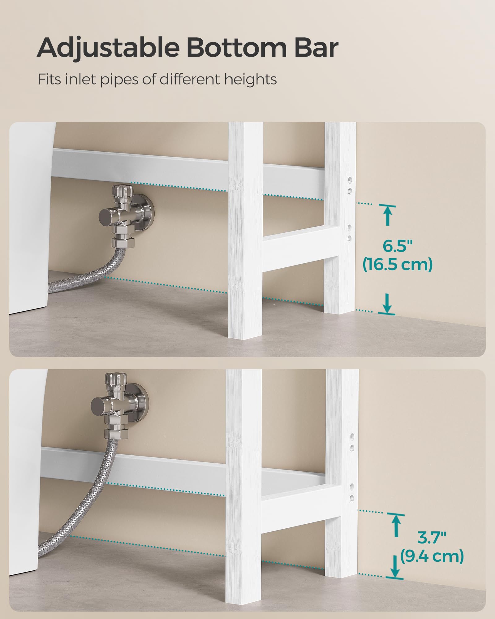 SONGMICS toilet-paper holder and hooks keep towels handy.