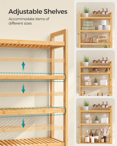 SONGMICS toilet-paper holder integrated with shelf for easy access.