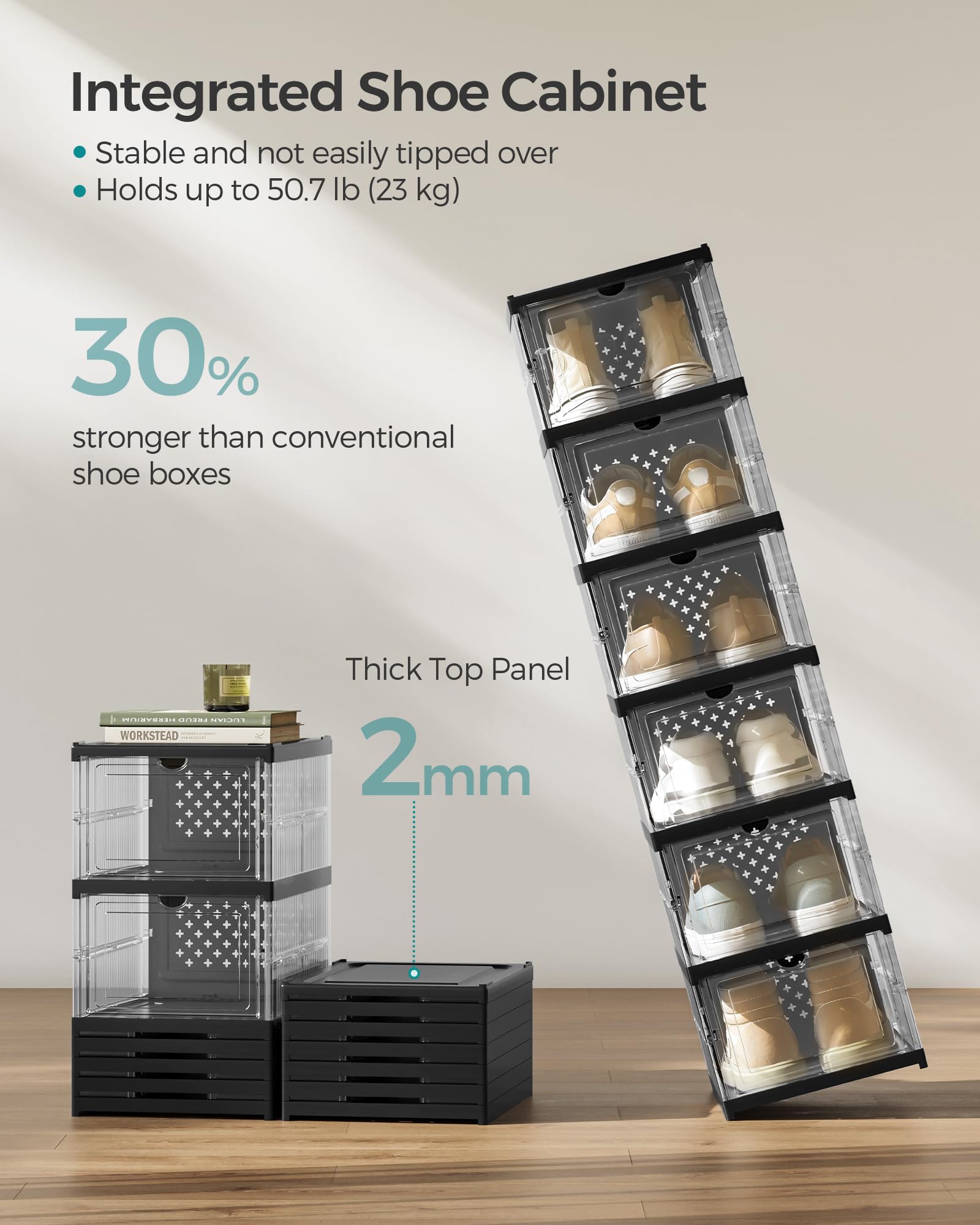SONGMICS transparent door panel and ventilated back keep shoes fresh.