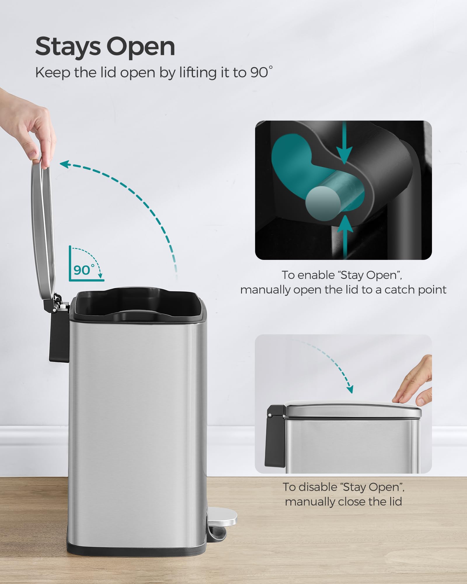 Compact SONGMICS trash can fits small kitchens without crowding space