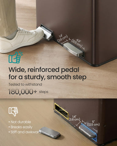 SONGMICS pedal operation enables hands-free waste disposal with stable action.