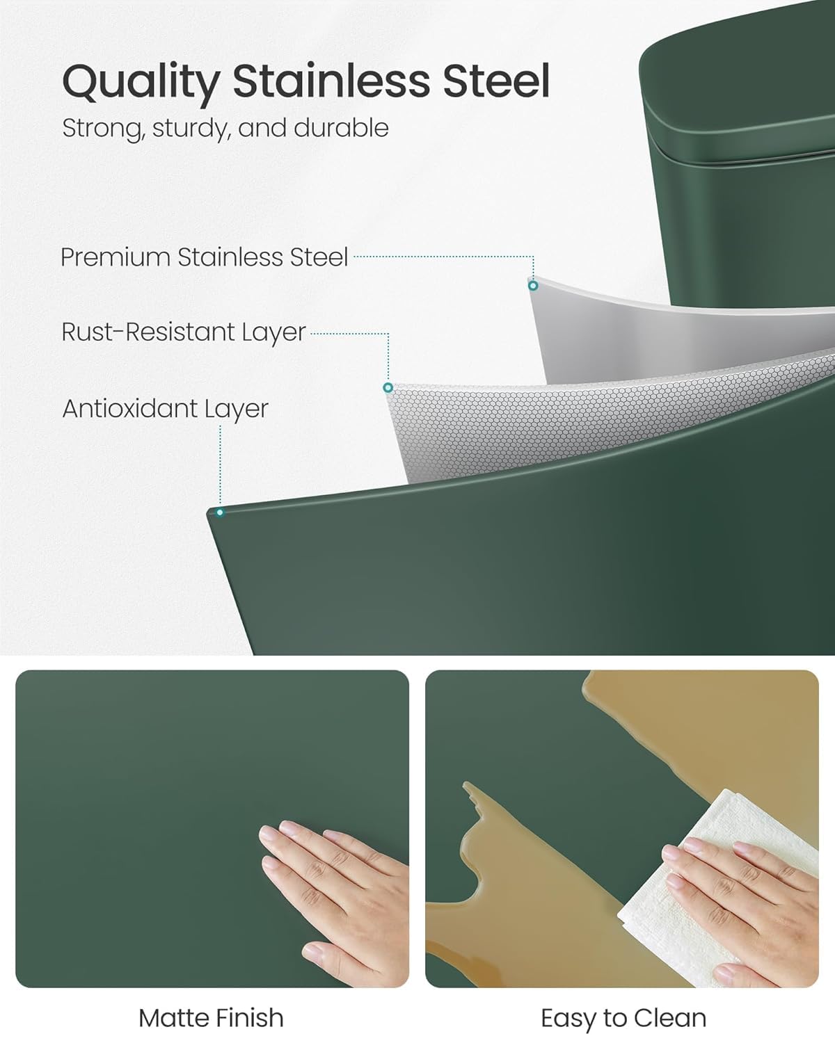 Songmics slim 8 gal trash bin fits tight kitchen spaces.