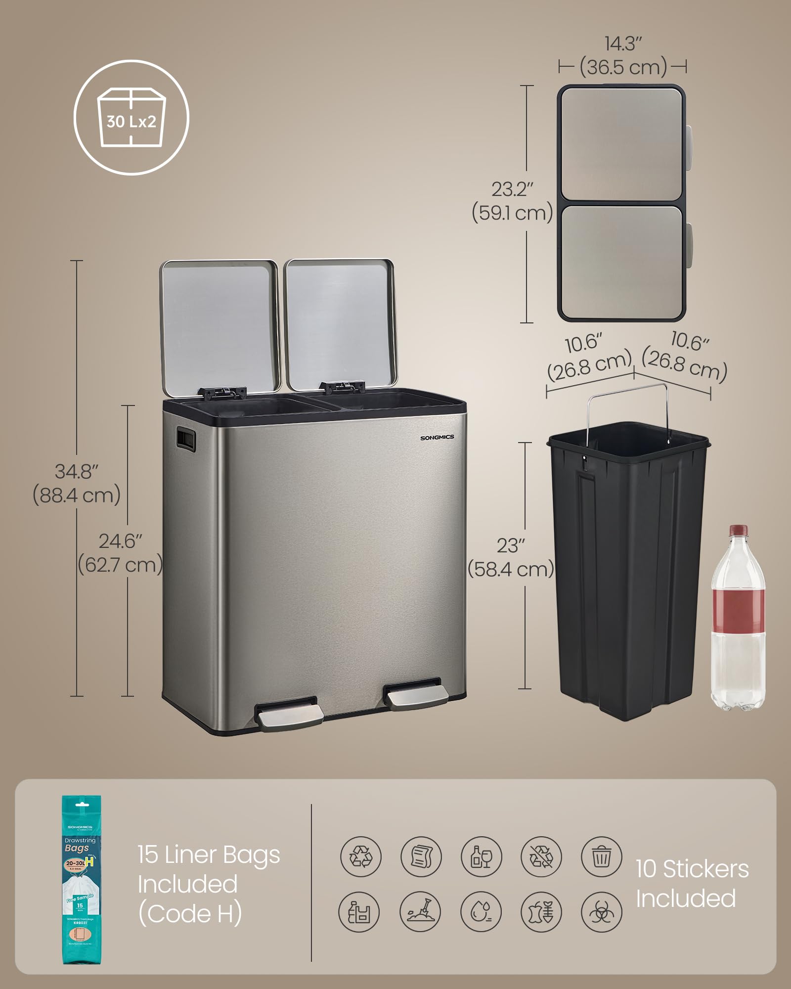 SONGMICS includes 15 liner bags for immediate use.
