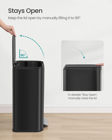 SONGMICS ink black trash can back-handle for simple relocation.