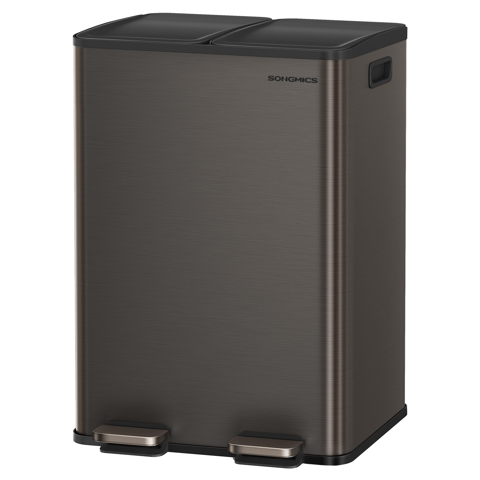 SONGMICS dual-compartment trash can front view for sorting waste.