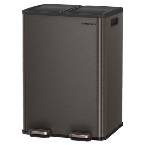 SONGMICS dual-compartment trash can front view for sorting waste.