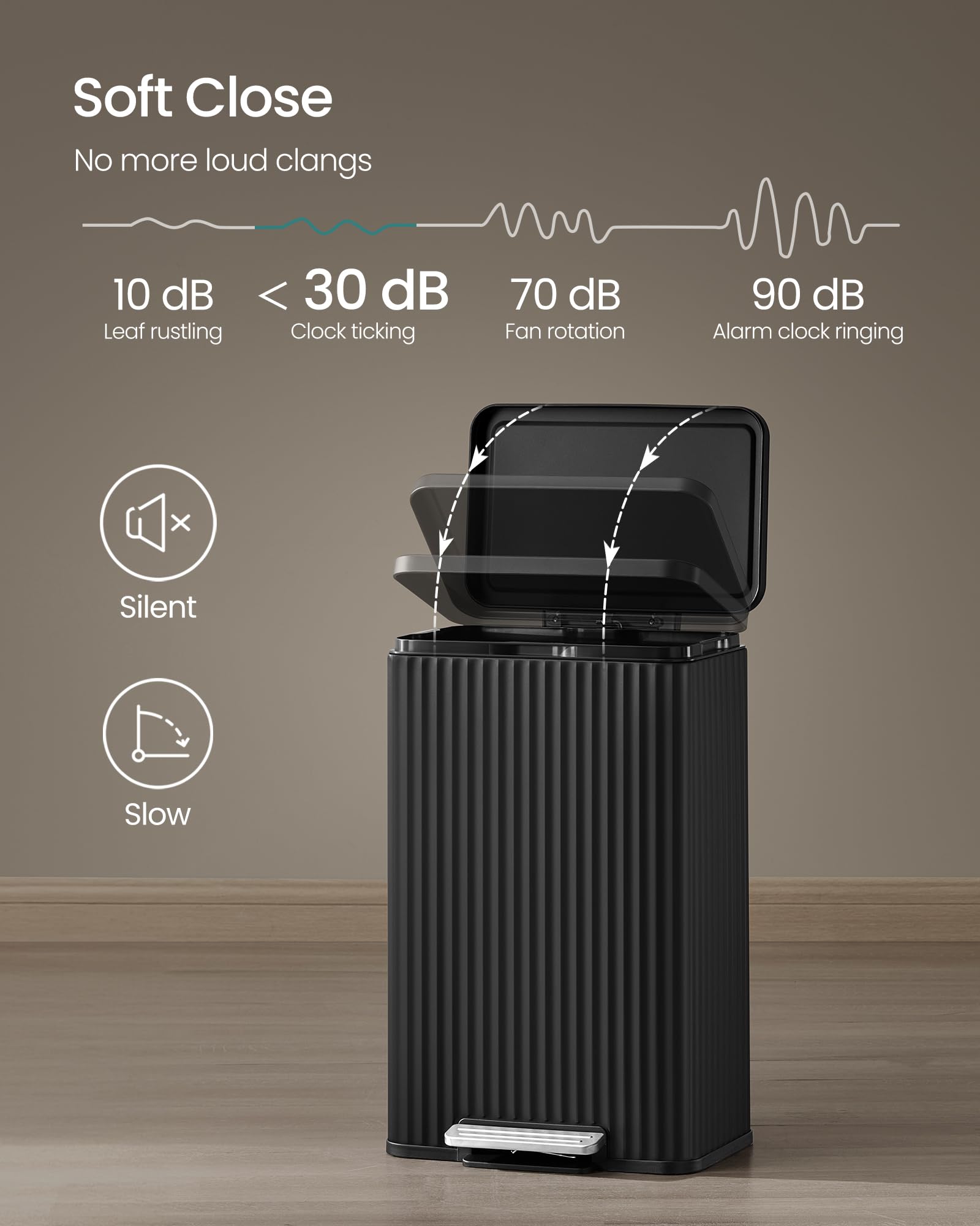 SONGMICS 50 L capacity suits daily waste in a warm, organized kitchen.