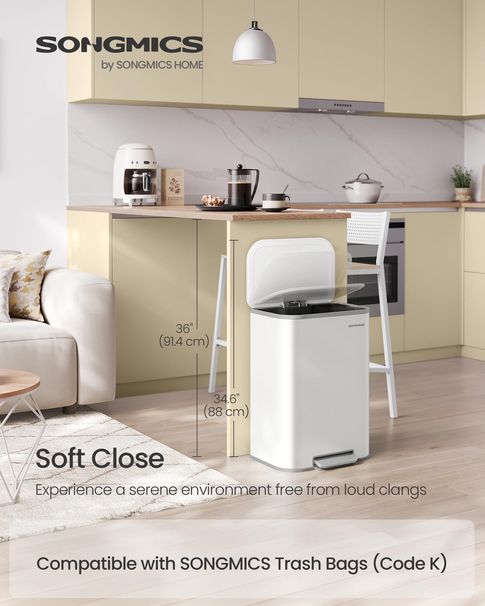 SONGMICS trash can inner bucket with handles for easy waste disposal.