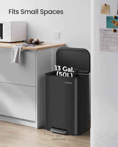 SONGMICS ink black trash can inner bucket with handles for easy bag changes.