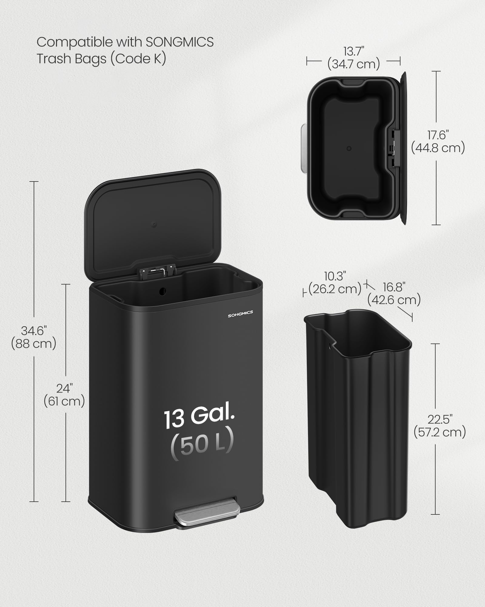 SONGMICS ink black stainless steel surface resists rust and cleans easily.