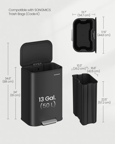 SONGMICS ink black stainless steel surface resists rust and cleans easily.