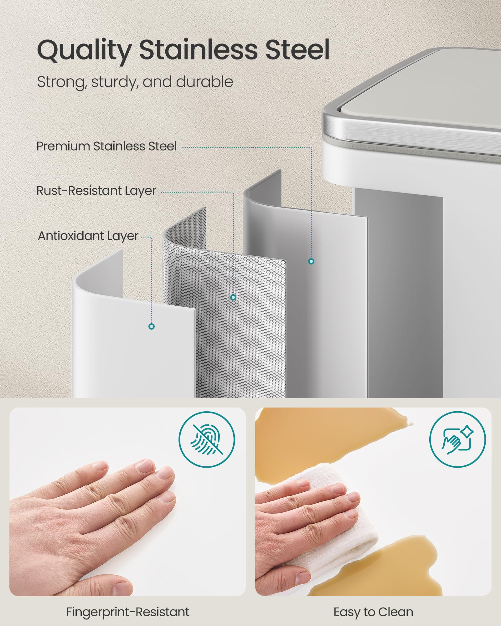 SONGMICS pedal operation enables hands-free waste disposal.