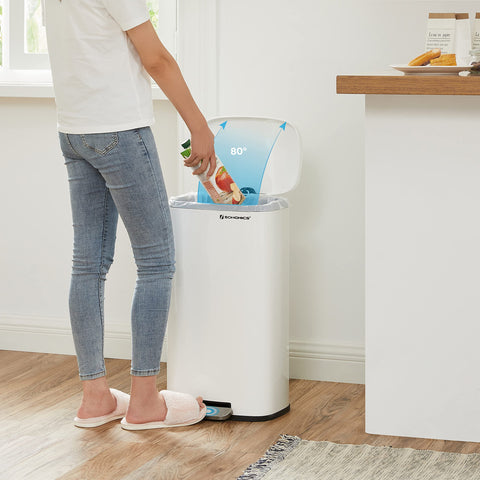 SONGMICS foot pedal opens the lid for hands-free trash in busy kitchens.