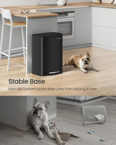 SONGMICS ink black trash can wide non-slip pedal for effortless disposal.