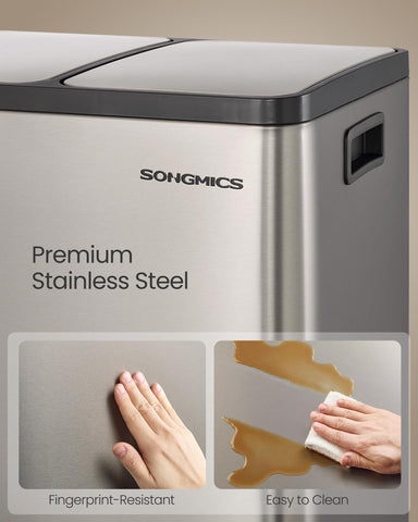 SONGMICS dual compartments with liners ready for sorting trash and recyclables.