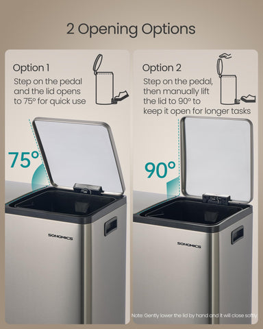 SONGMICS removable inner buckets with side handles for simple emptying.