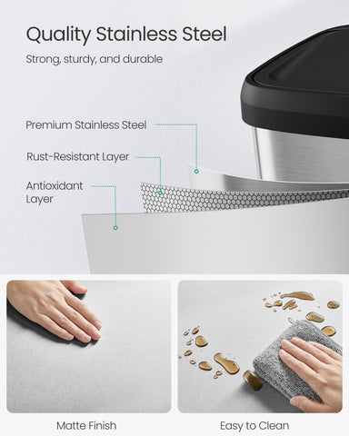 Songmics soft-close lid reduces noise during disposal