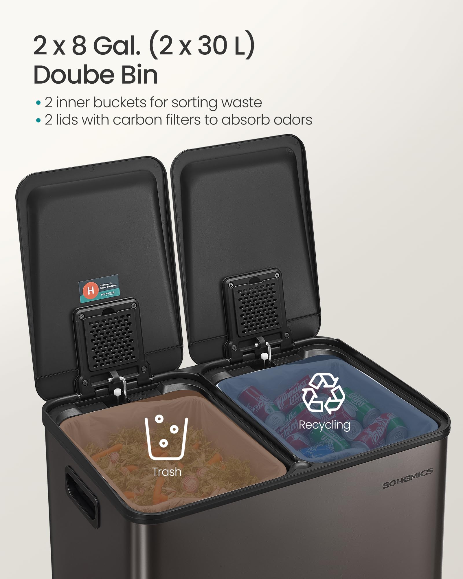 SONGMICS soft-close lid reduces noise during use.