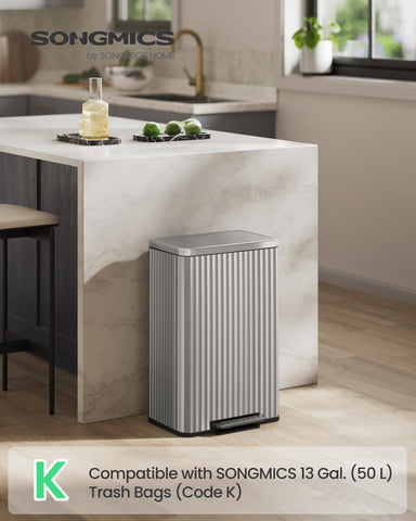 SONGMICS stainless steel trash can with soft-close lid for quiet operation