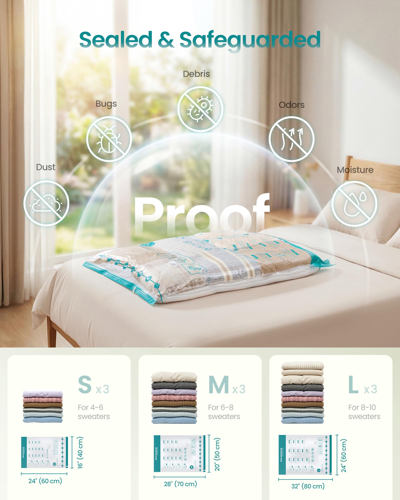 Songmics triple-seal double-zip design protecting contents from dust and moisture